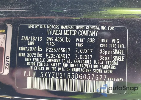 2013 Hyundai Santa Fe Sport из США, поврежденный, VIN 5XYZU3LB5DG057627